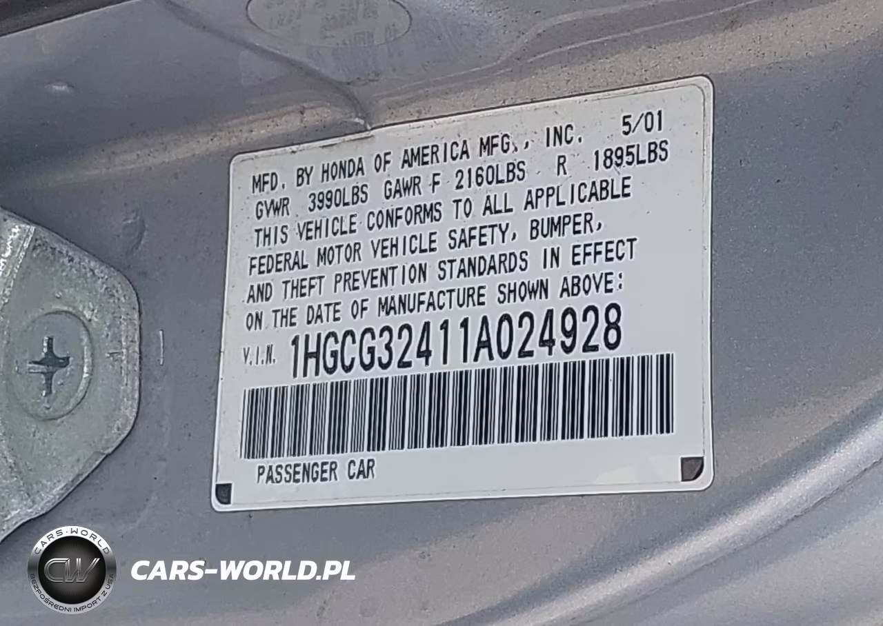 2001 Honda Accord 2.3 Lx VIN:1HGCG32411A024928 - 9
