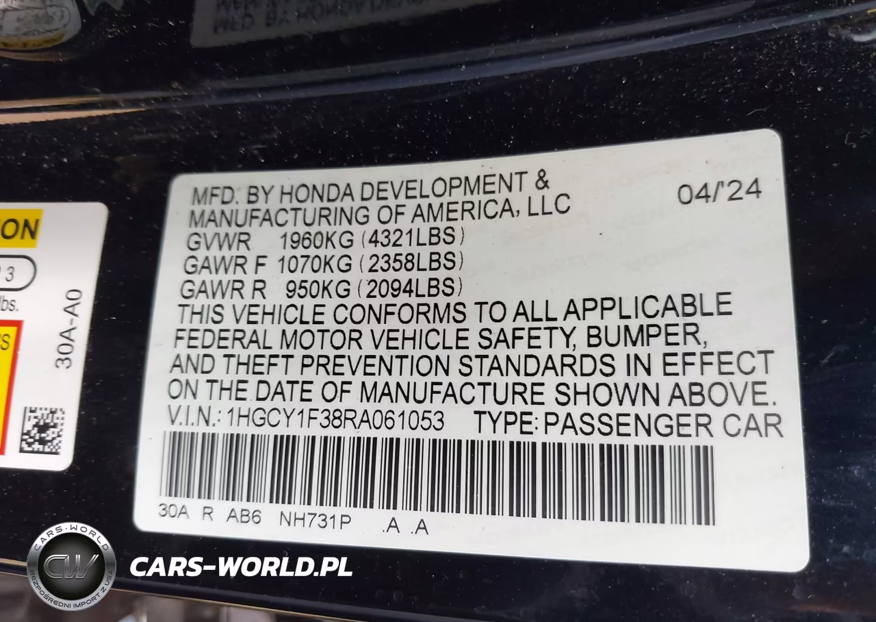 2024 Honda Accord Ex VIN:1HGCY1F38RA061053 - 9