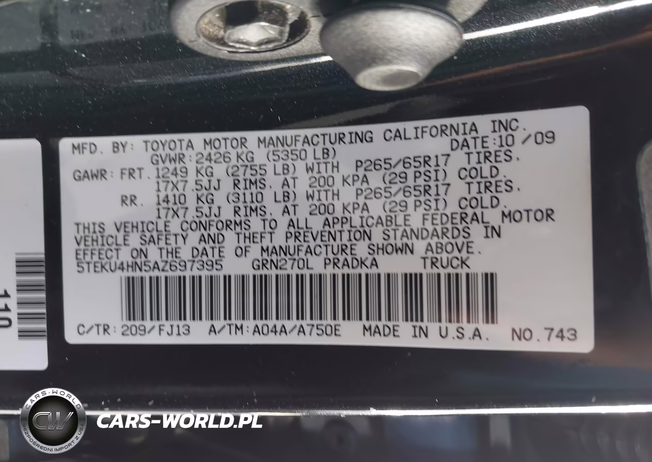 2010 Toyota Tacoma Prerunner V6 VIN:5TEKU4HN5AZ697395 - 9