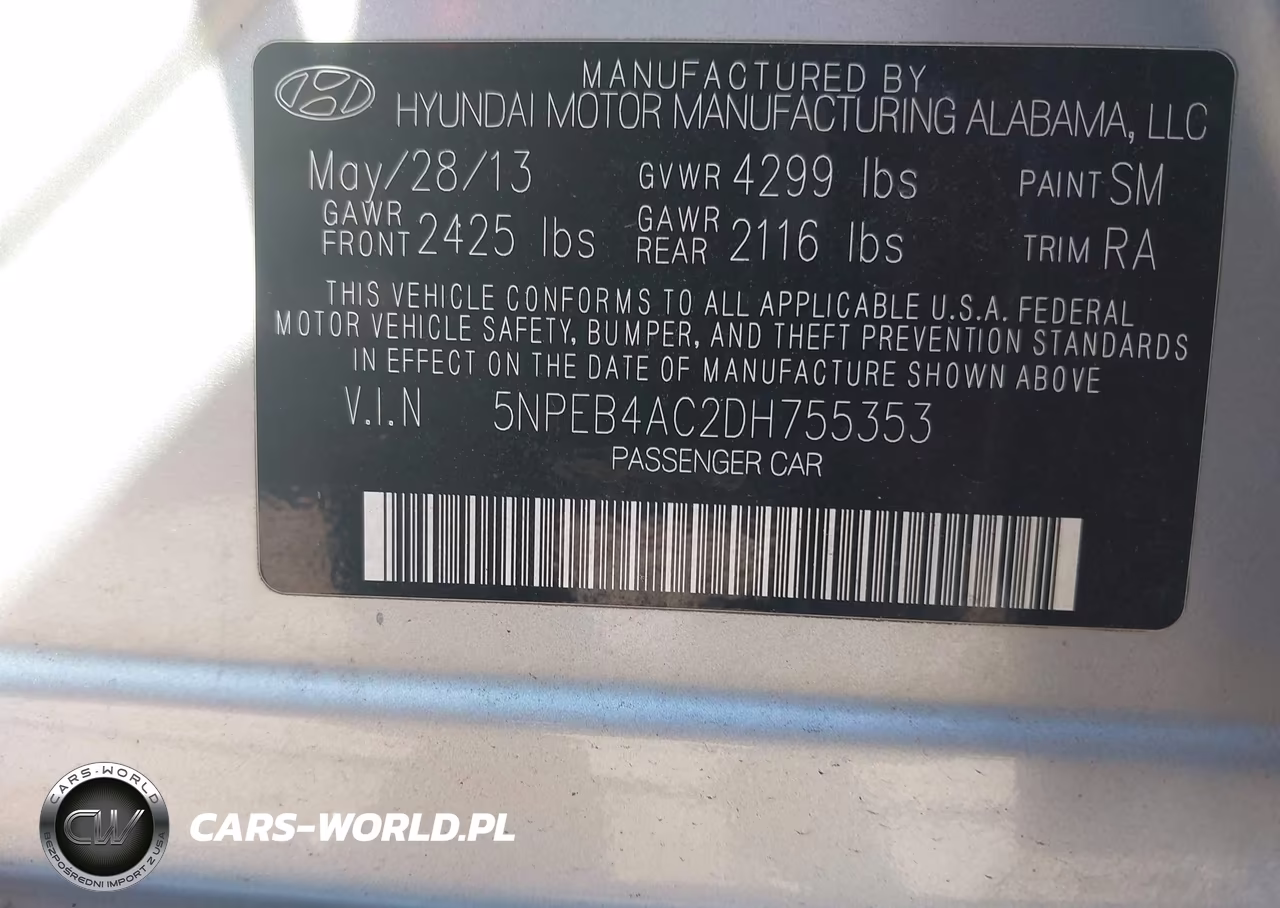 2013 Hyundai Sonata Gls VIN:5NPEB4AC2DH755353 - 9