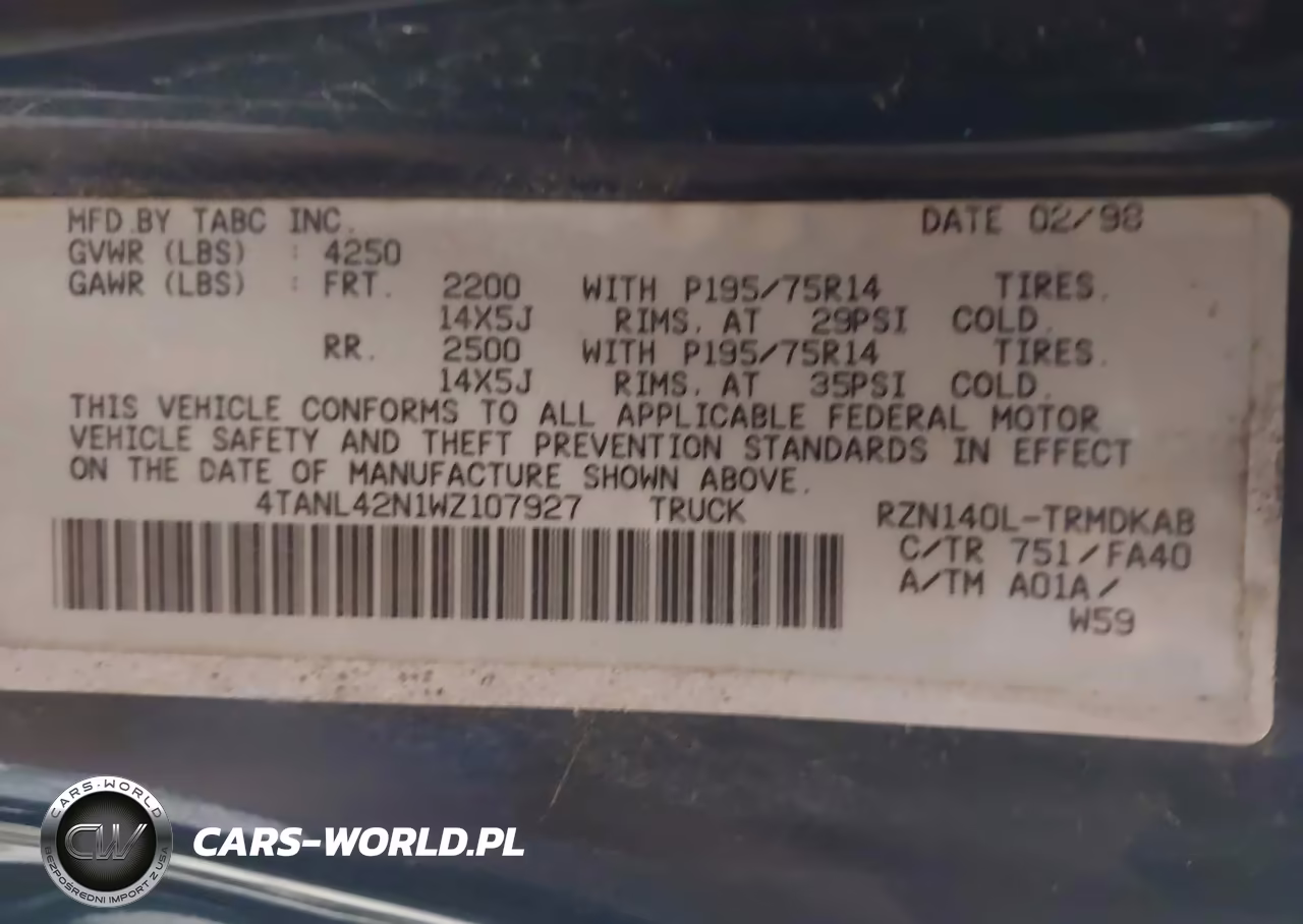 1998 Toyota Tacoma VIN:4TANL42N1WZ107927 - 9