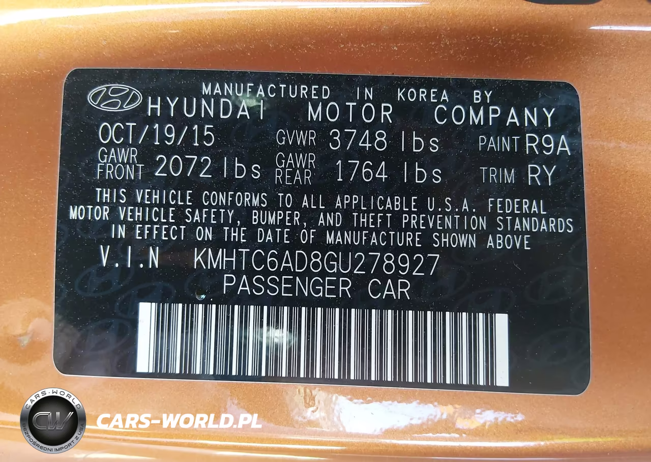 2016 Hyundai Veloster VIN:KMHTC6AD8GU278927 - 9