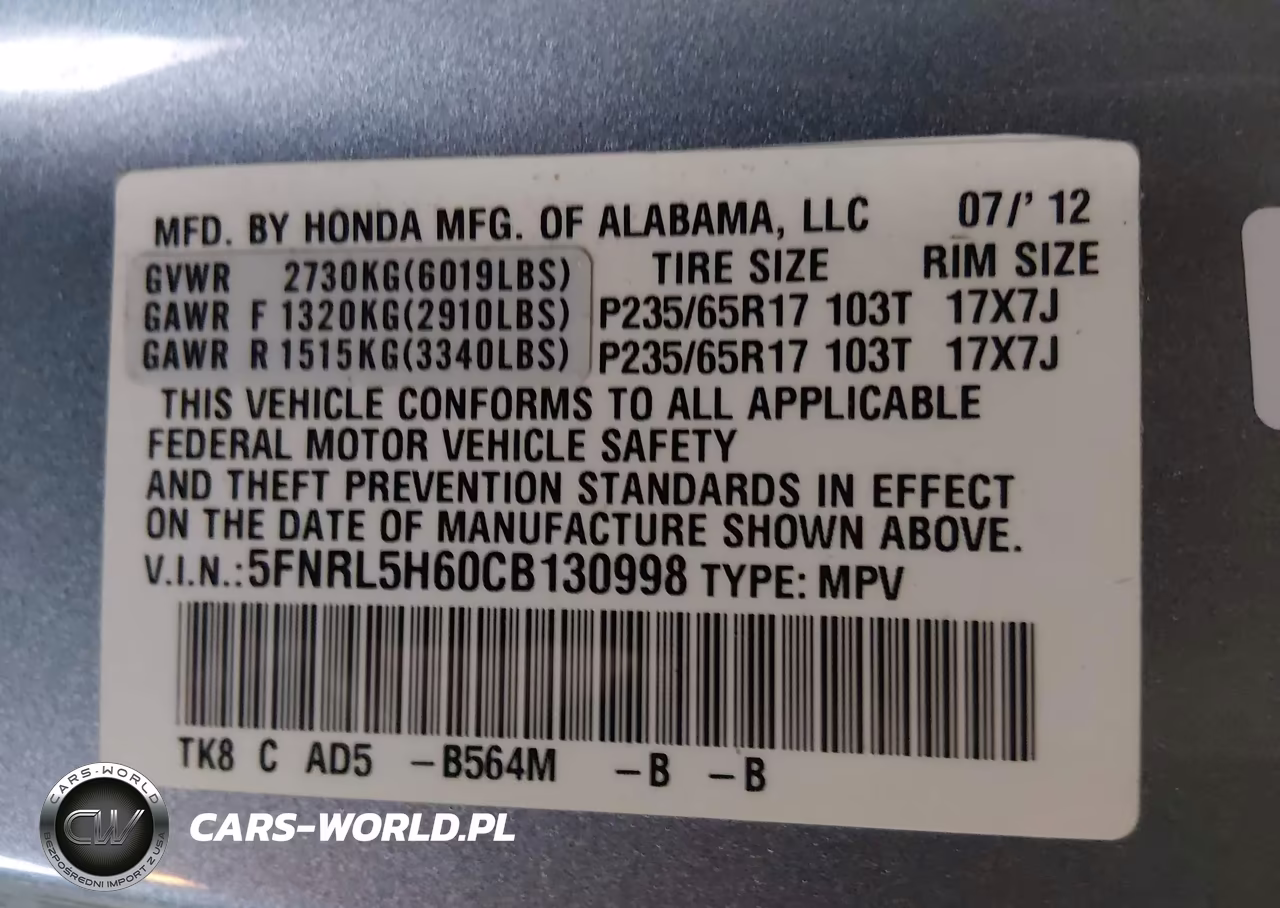 2012 Honda Odyssey Ex-L VIN:5FNRL5H60CB130998 - 9