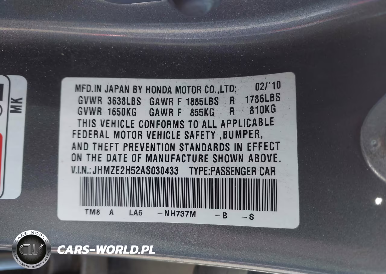 2010 Honda Insight Lx VIN:JHMZE2H52AS030433 - 9