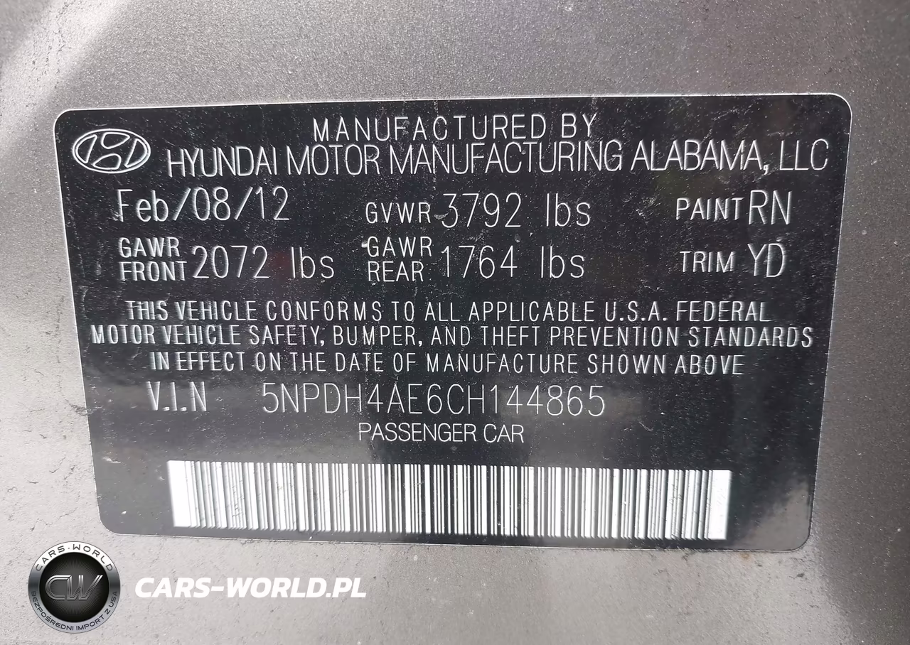 2012 Hyundai Elantra Gls VIN:5NPDH4AE6CH144865 - 9