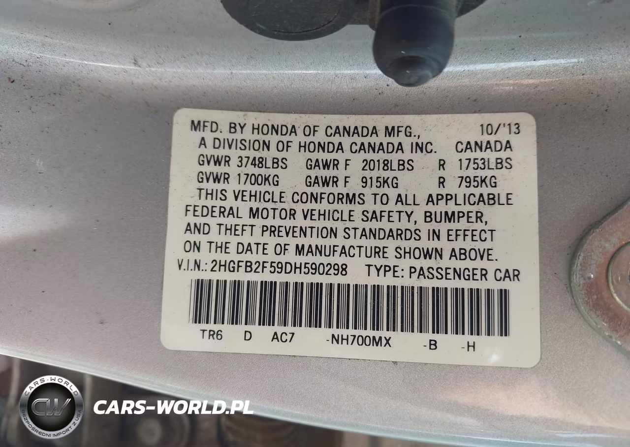 2013 Honda Civic Lx VIN:2HGFB2F59DH590298 - 9