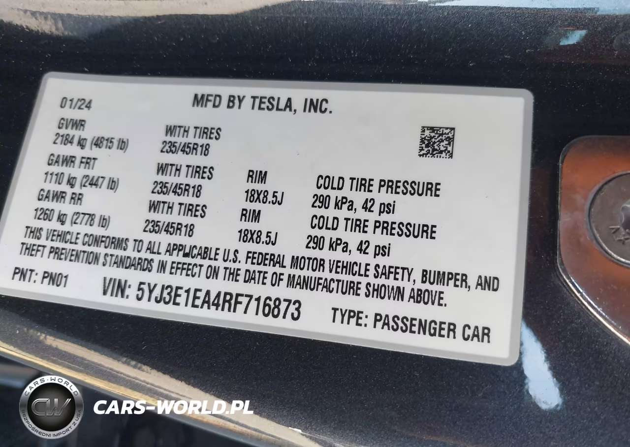 2024 Tesla Model 3 Long Range Dual Motor All-Wheel Drive-Rear-Wheel Drive VIN:5YJ3E1EA4RF716873 - 9