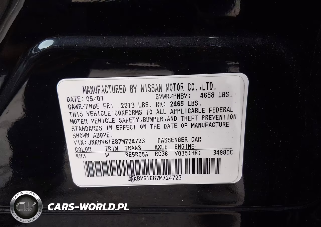 2007 Infiniti G35 Sport VIN:JNKBV61E87M724723 - 9