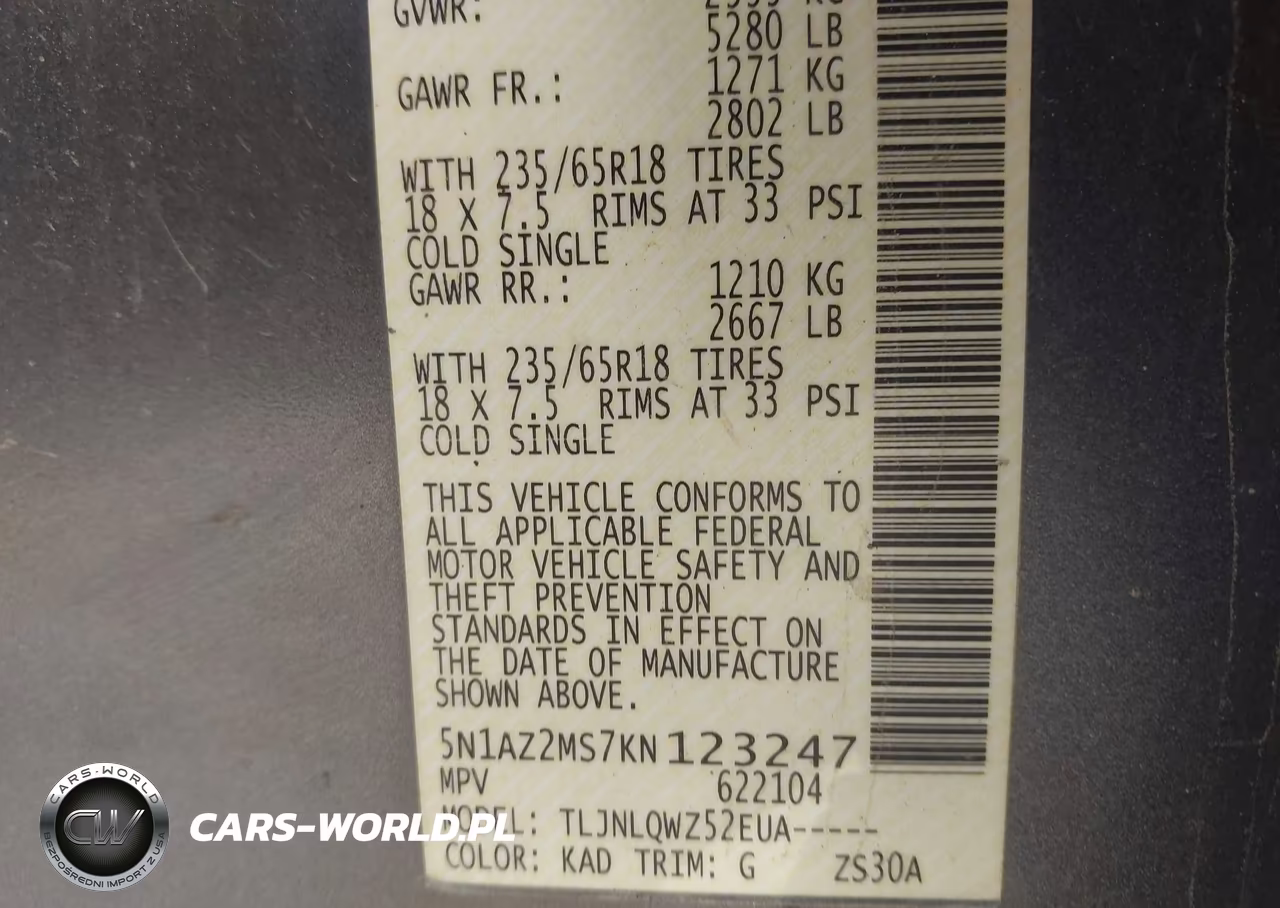2019 Nissan Murano Sv VIN:5N1AZ2MS7KN123247 - 9
