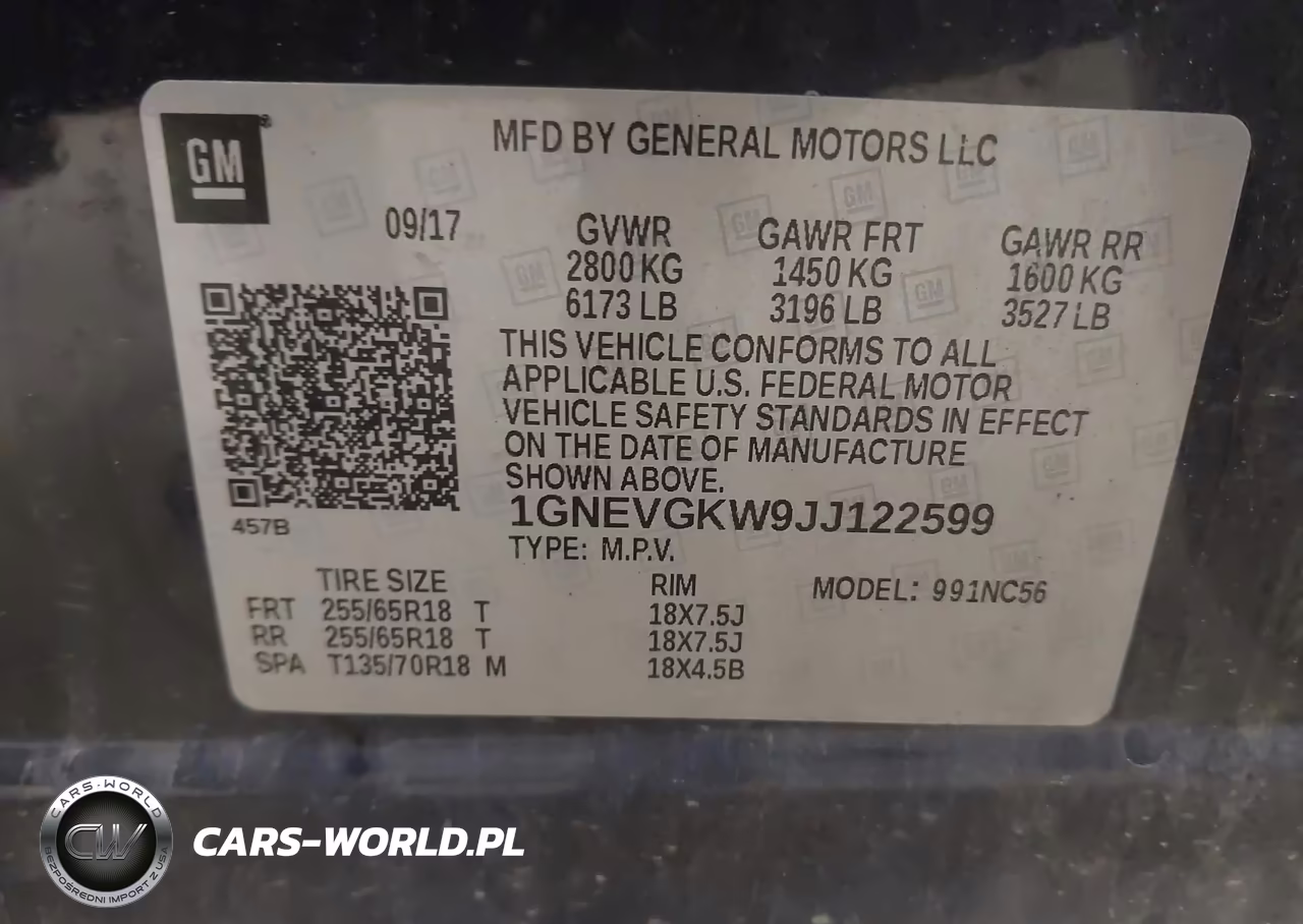 2018 Chevrolet Traverse 1Lt VIN:1GNEVGKW9JJ122599 - 9