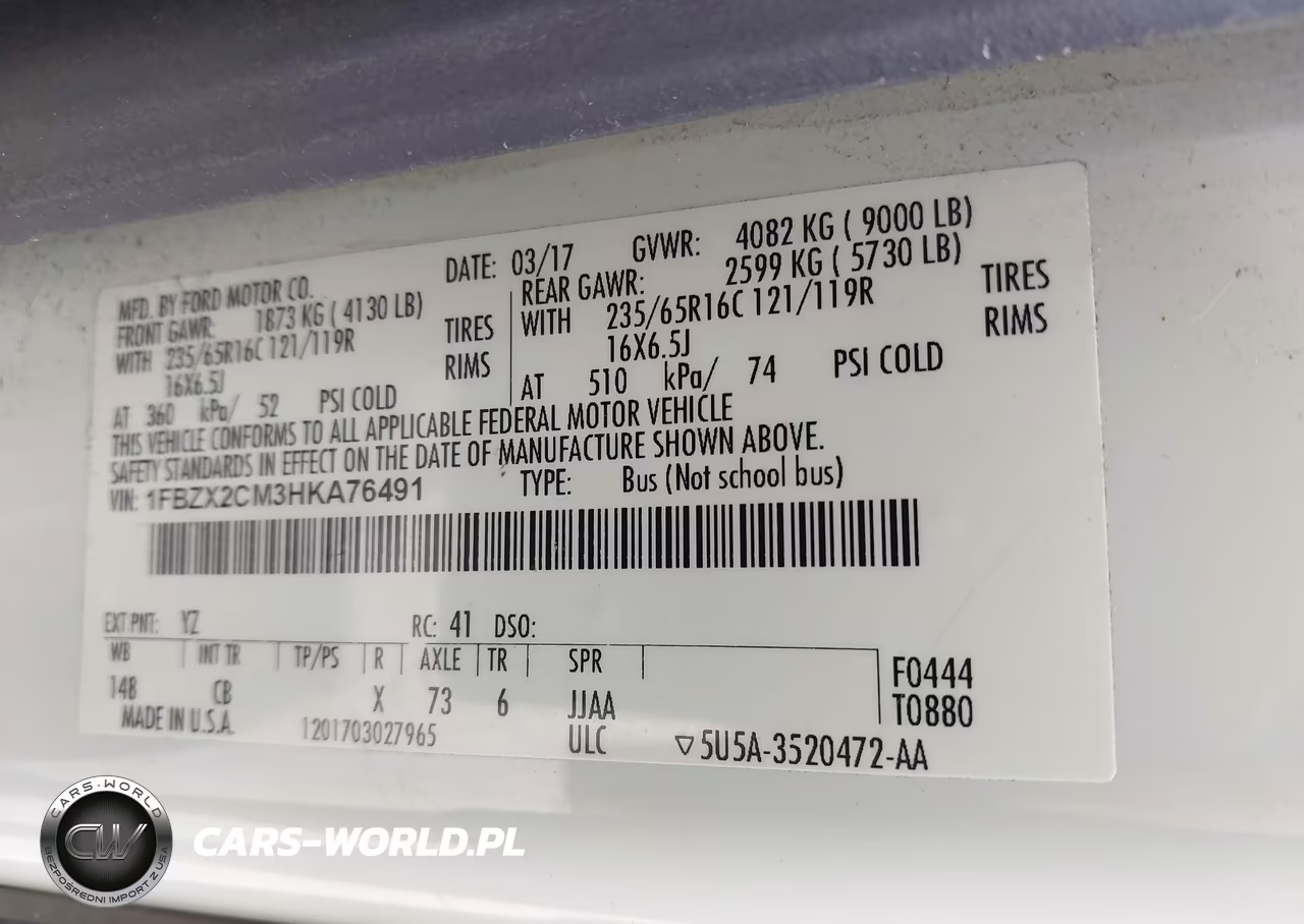 2017 Ford Transit-350 Xlt VIN:1FBZX2CM3HKA76491 - 9