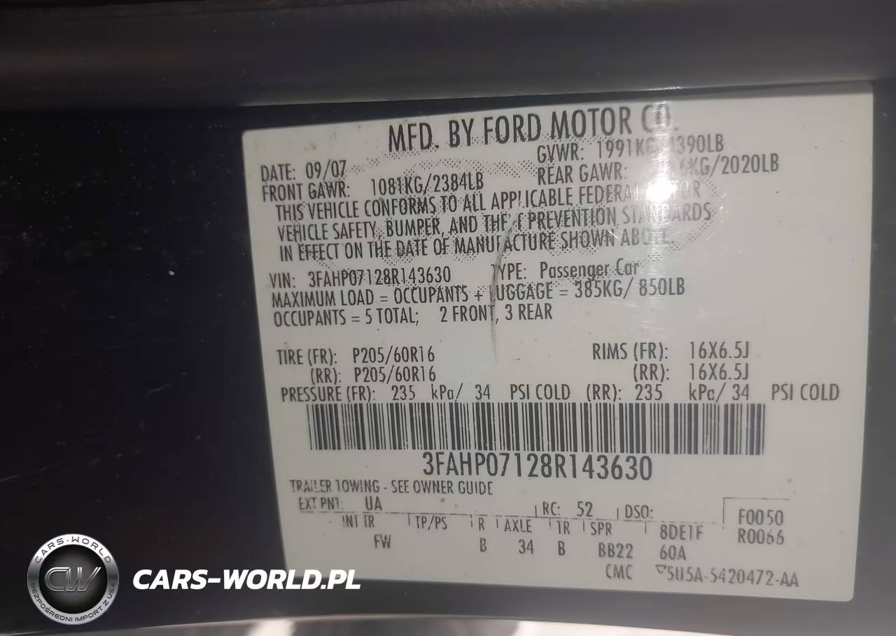 2008 Ford Fusion Se VIN:3FAHP07128R143630 - 9
