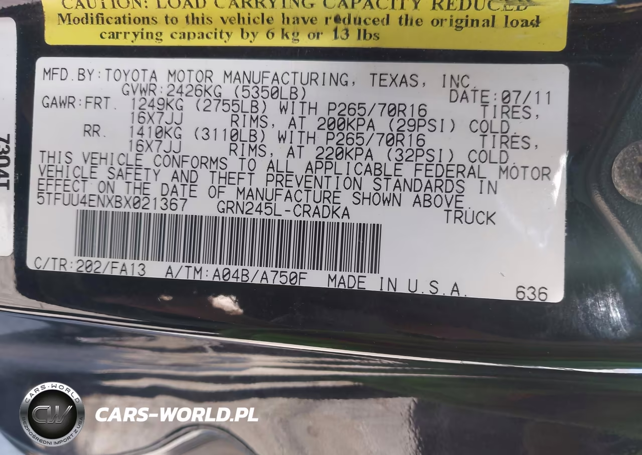 2011 Toyota Tacoma Base V6 VIN:5TFUU4ENXBX021367 - 9