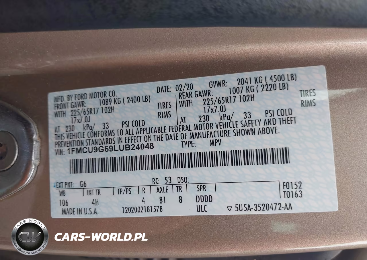 2020 Ford Escape Se VIN:1FMCU9G69LUB24048 - 9
