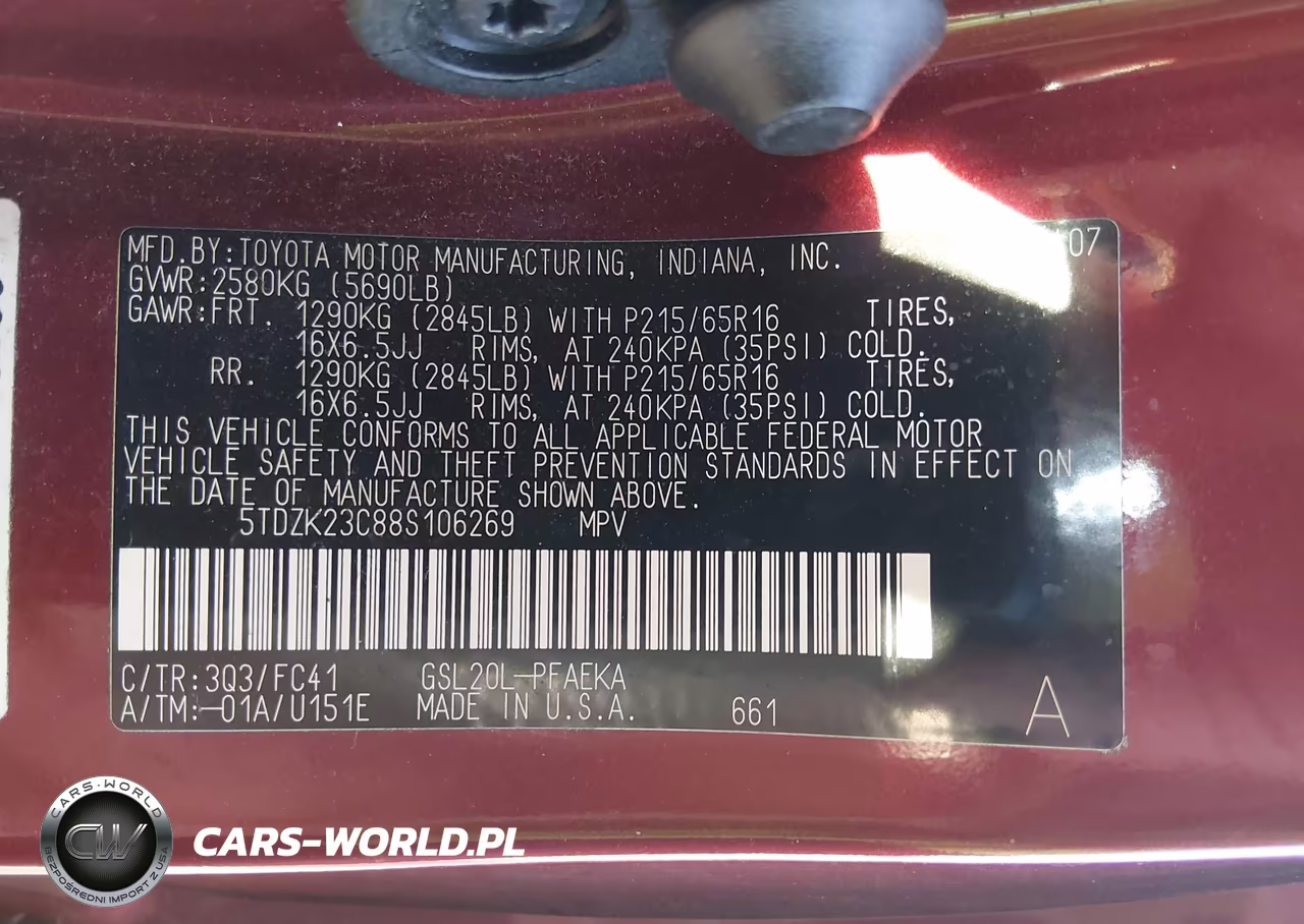 2008 Toyota Sienna Le VIN:5TDZK23C88S106269 - 9