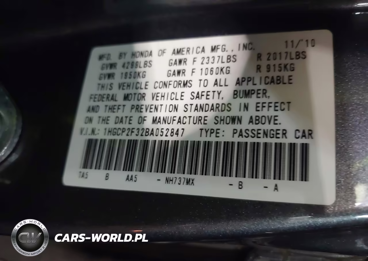 2011 Honda Accord 2.4 Lx VIN:1HGCP2F32BA052847 - 9