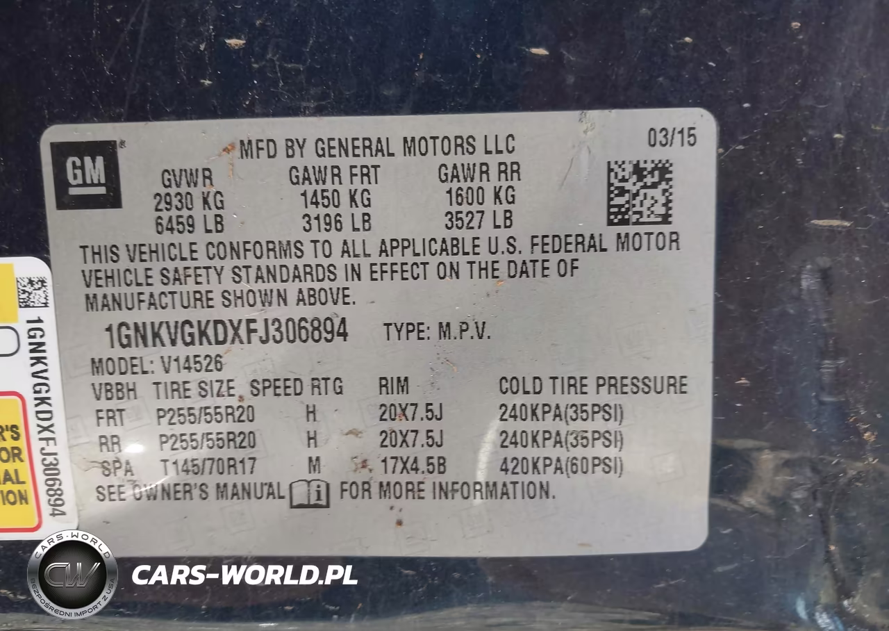 2015 Chevrolet Traverse 1Lt VIN:1GNKVGKDXFJ306894 - 9
