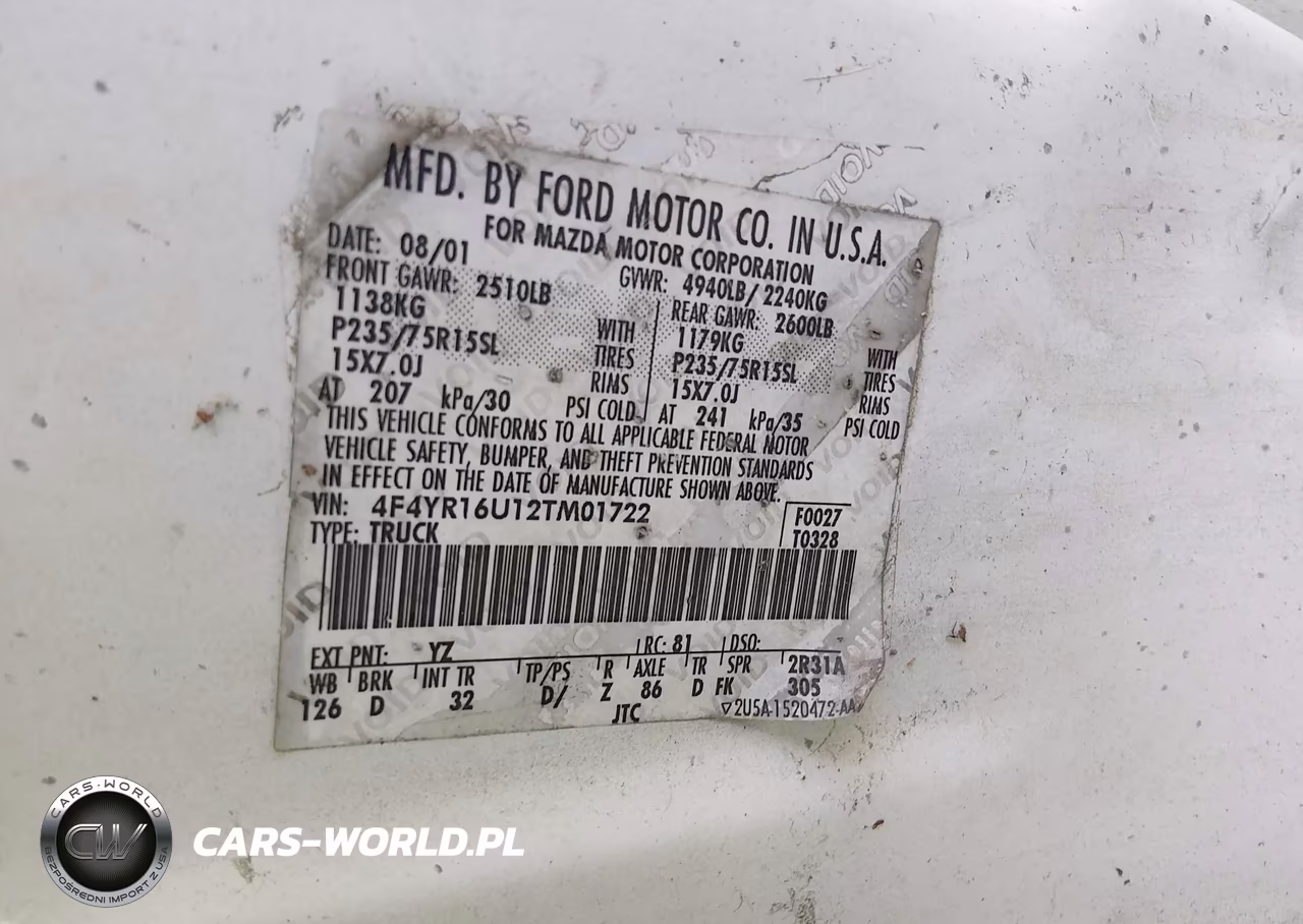 2002 Mazda B3000 Ds VIN:4F4YR16U12TM01722 - 9