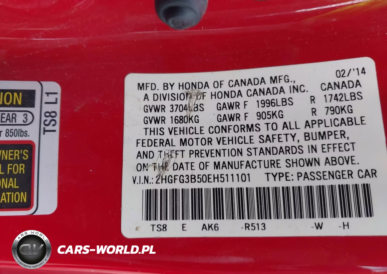 2014 Honda Civic Lx VIN:2HGFG3B50EH511101 - 9
