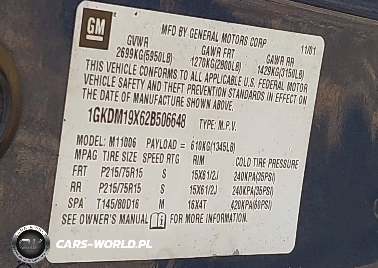 2002 GMC Safari Xt VIN:1GKDM19X62B506648 - 9