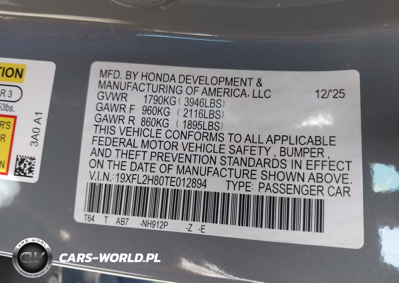 2026 Honda Civic Sport VIN:19XFL2H80TE012894 - 9