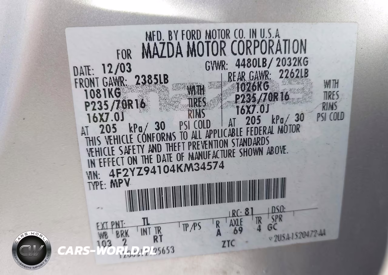 2004 Mazda Tribute Lx V6 VIN:4F2YZ94104KM34574 - 9