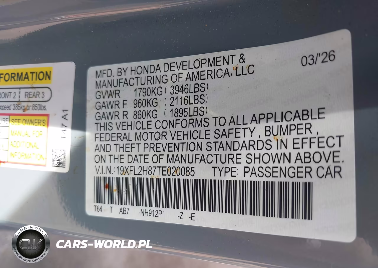 2026 Honda Civic Sport VIN:19XFL2H87TE020085 - 9