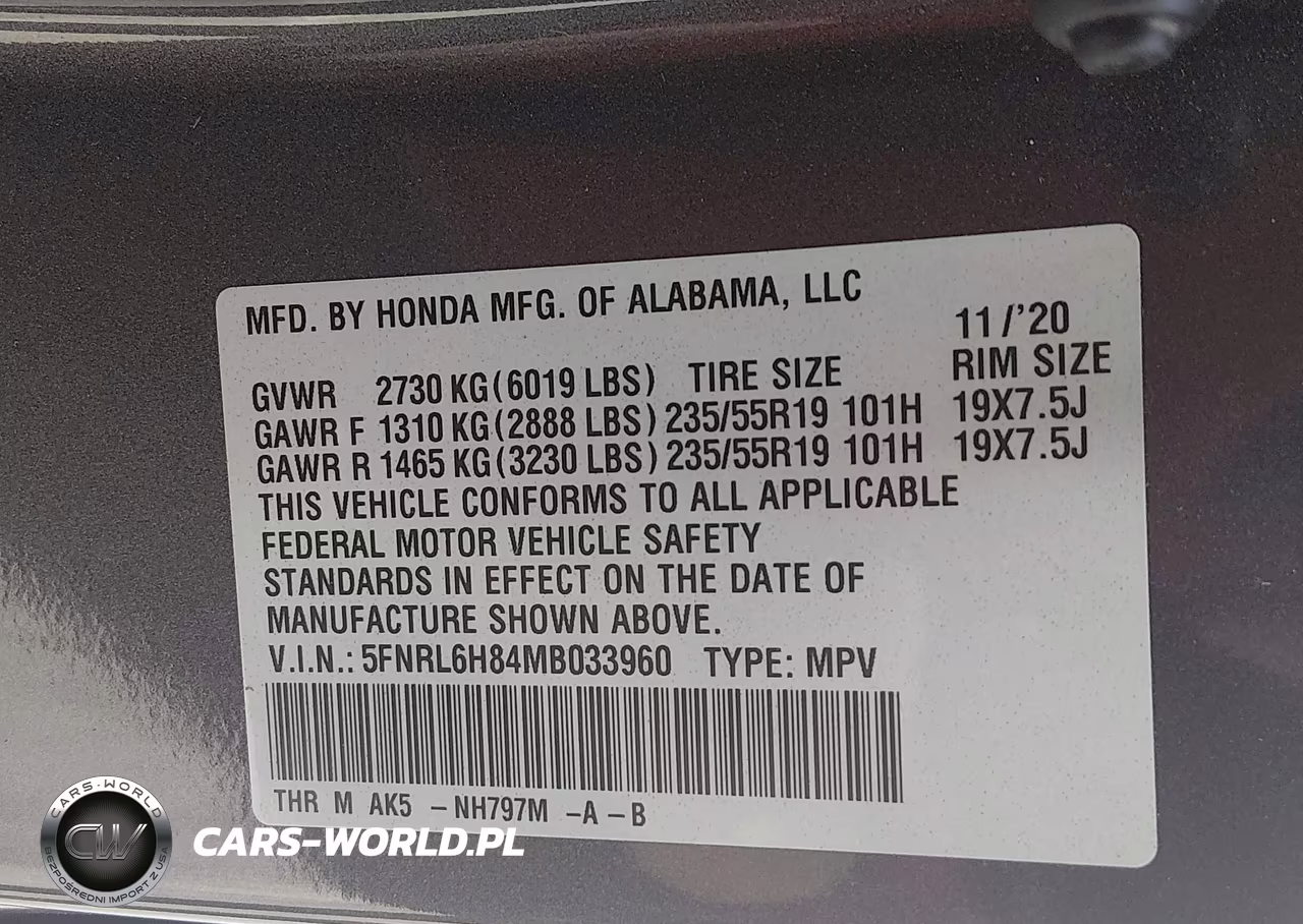2021 Honda Odyssey Touring VIN:5FNRL6H84MB033960 - 9