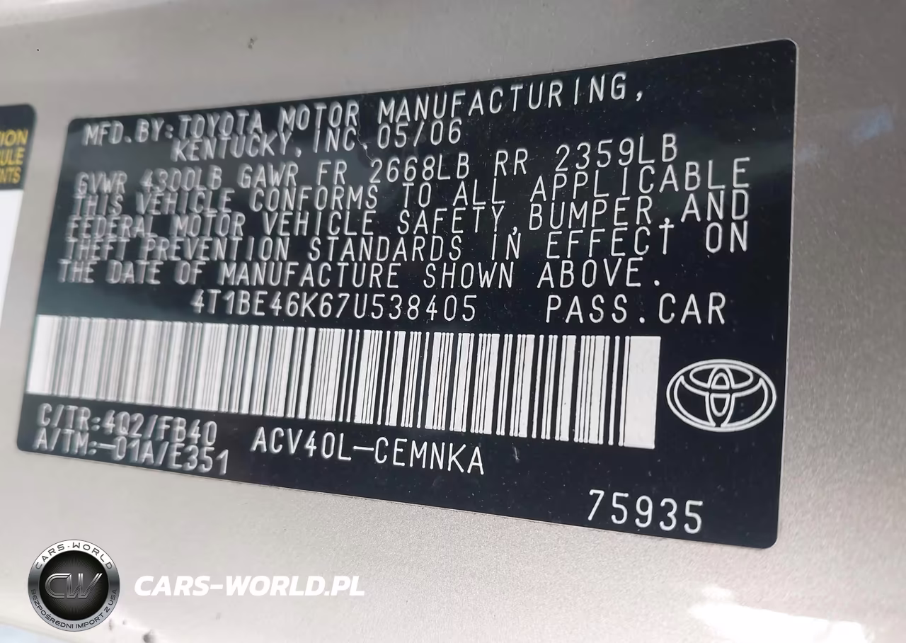 2007 Toyota Camry Ce VIN:4T1BE46K67U538405 - 9