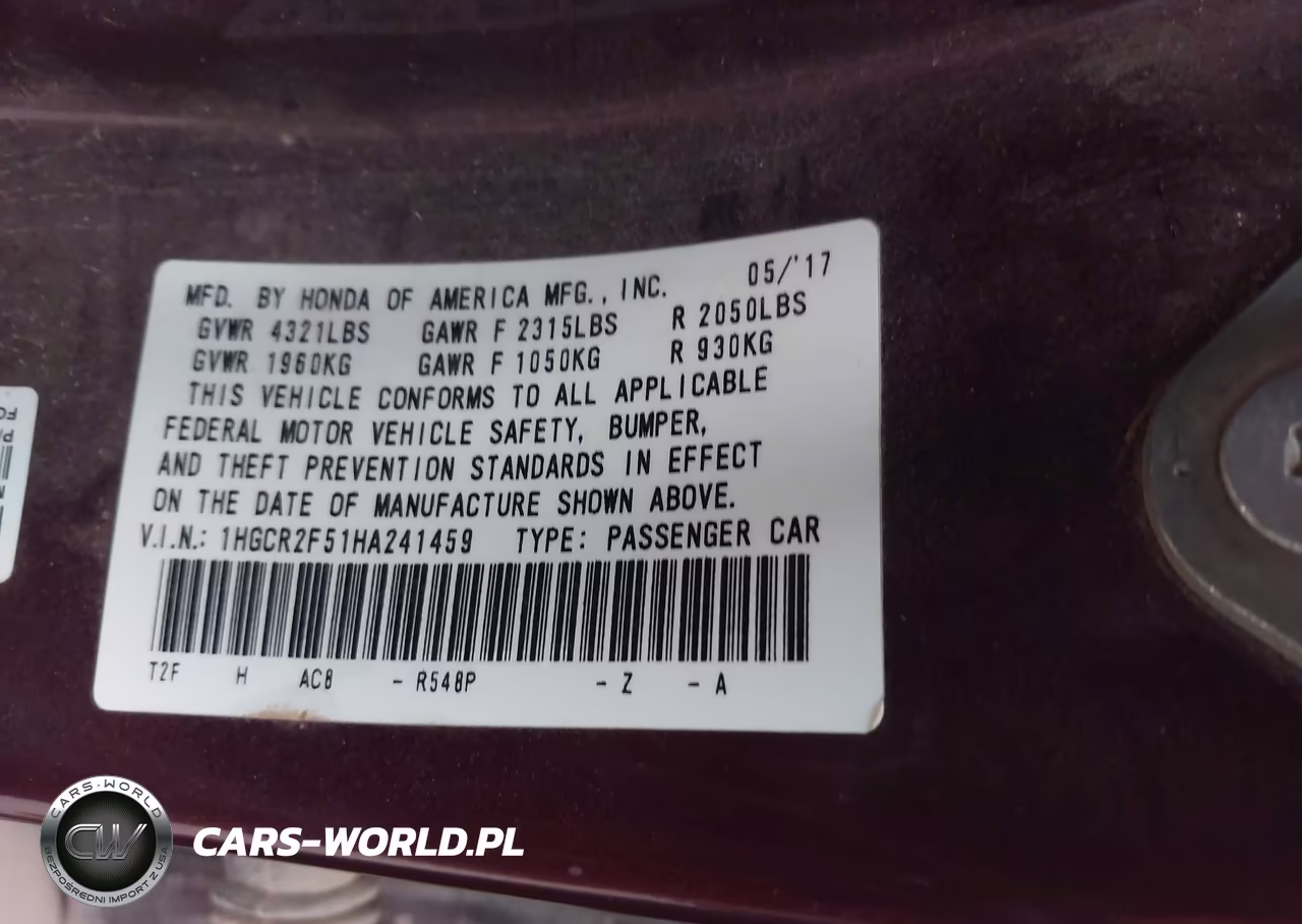 2017 Honda Accord Sport VIN:1HGCR2F51HA241459 - 9