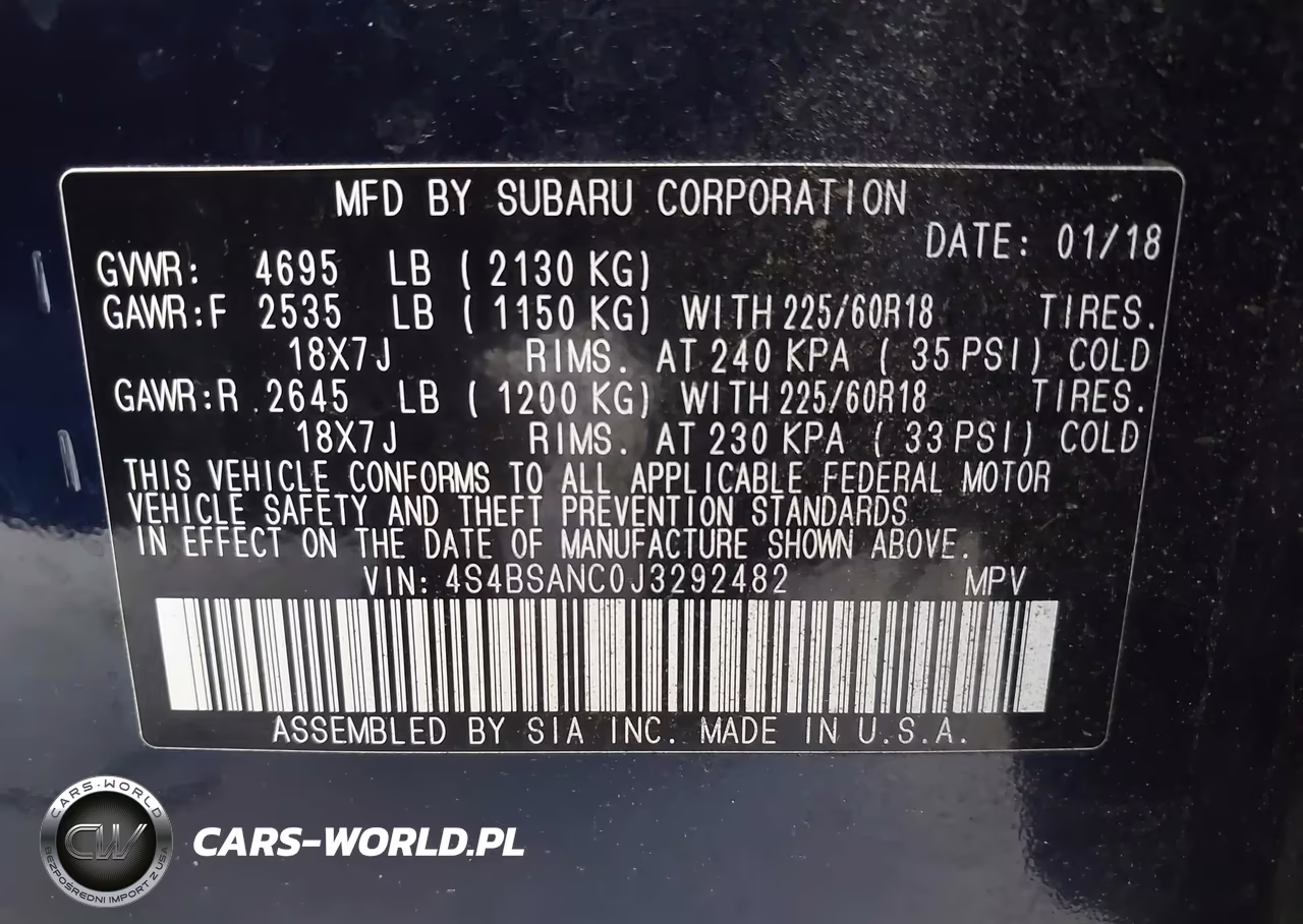 2018 Subaru Outback 2.5I Limited VIN:4S4BSANC0J3292482 - 9