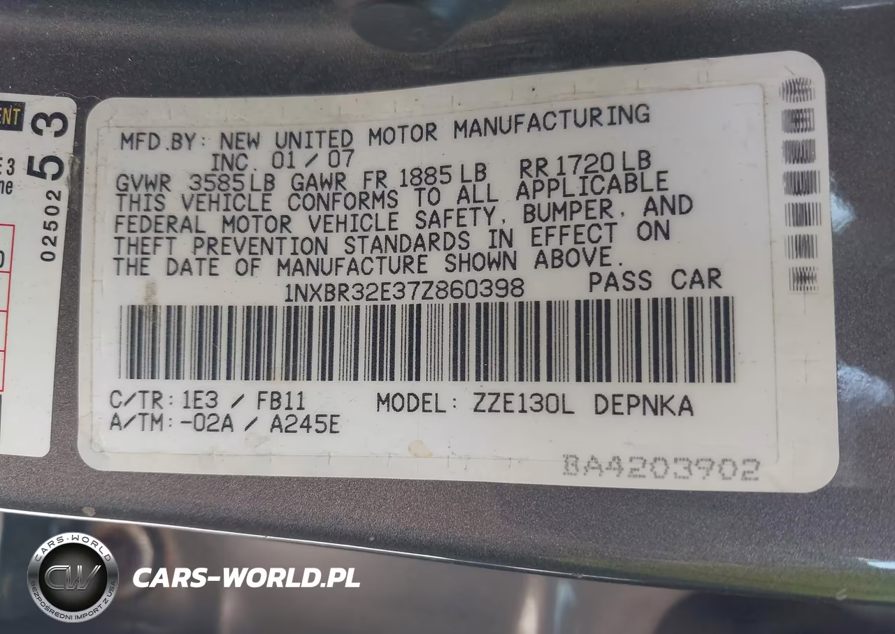 2007 Toyota Corolla Le VIN:1NXBR32E37Z860398 - 9
