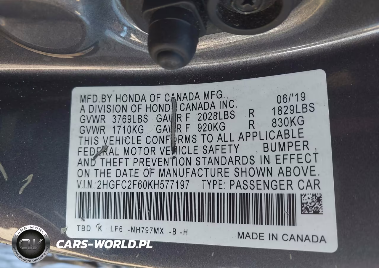 2019 Honda Civic Lx VIN:2HGFC2F60KH577197 - 9