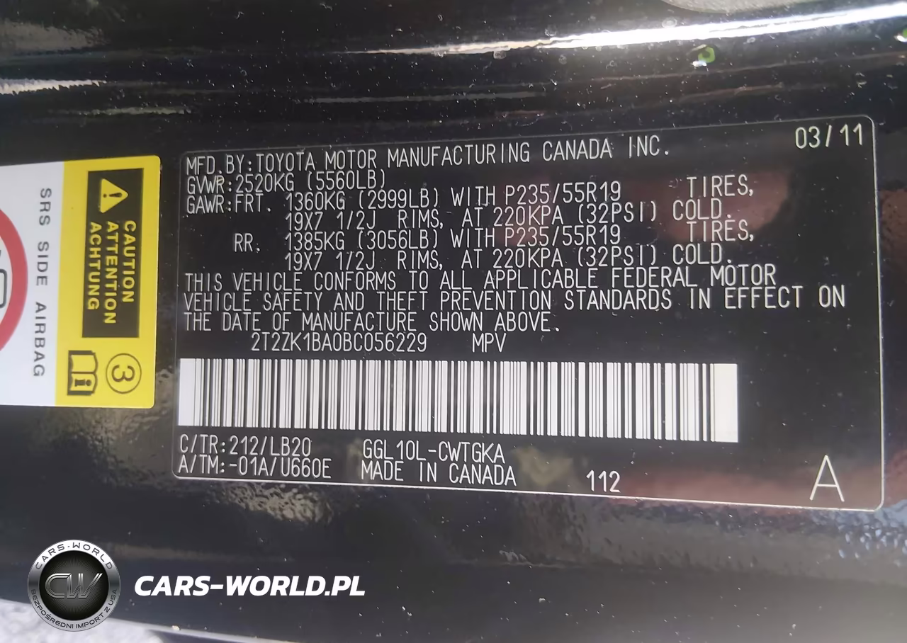 2011 Lexus Rx 350 VIN:2T2ZK1BA0BC056229 - 9