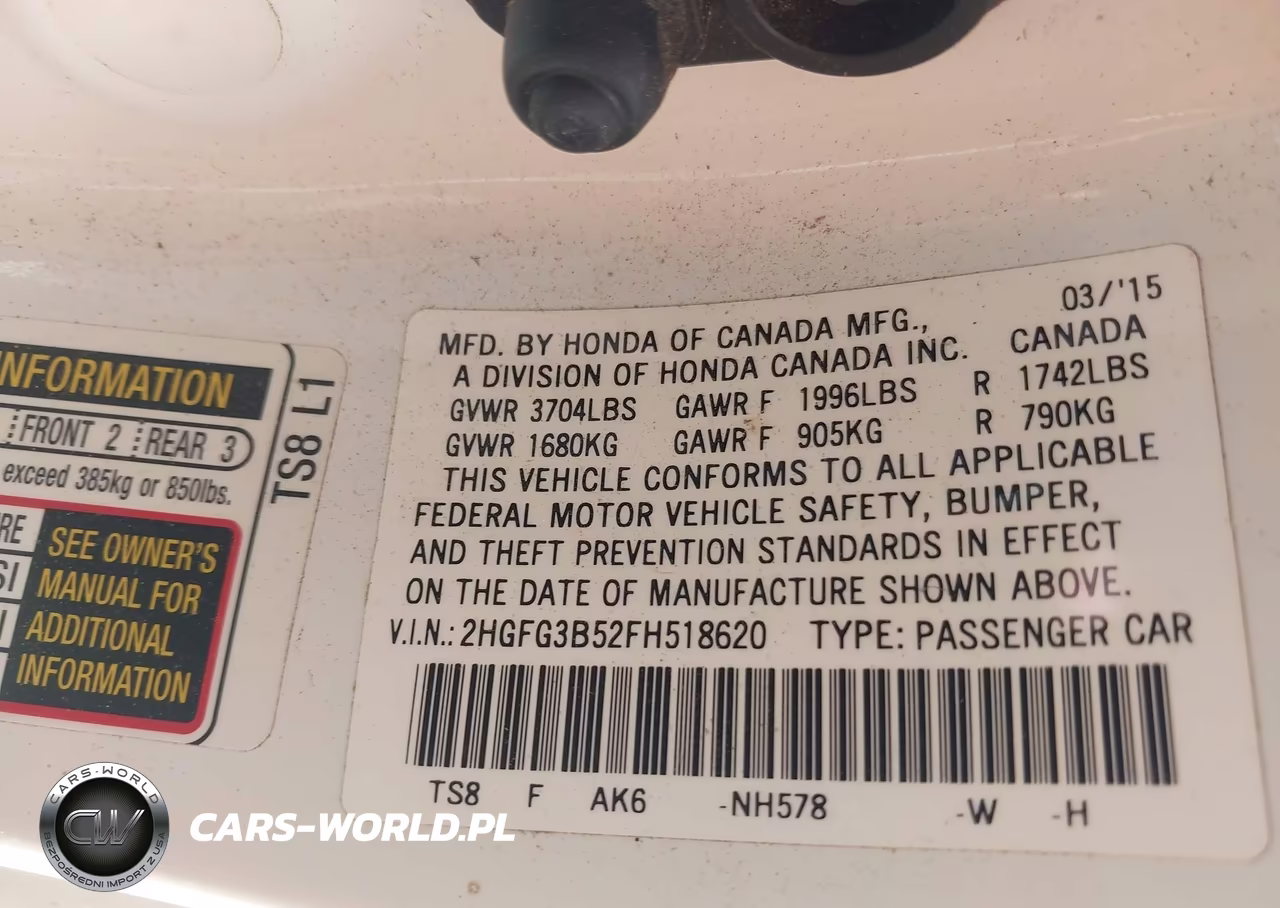 2015 Honda Civic Lx VIN:2HGFG3B52FH518620 - 9