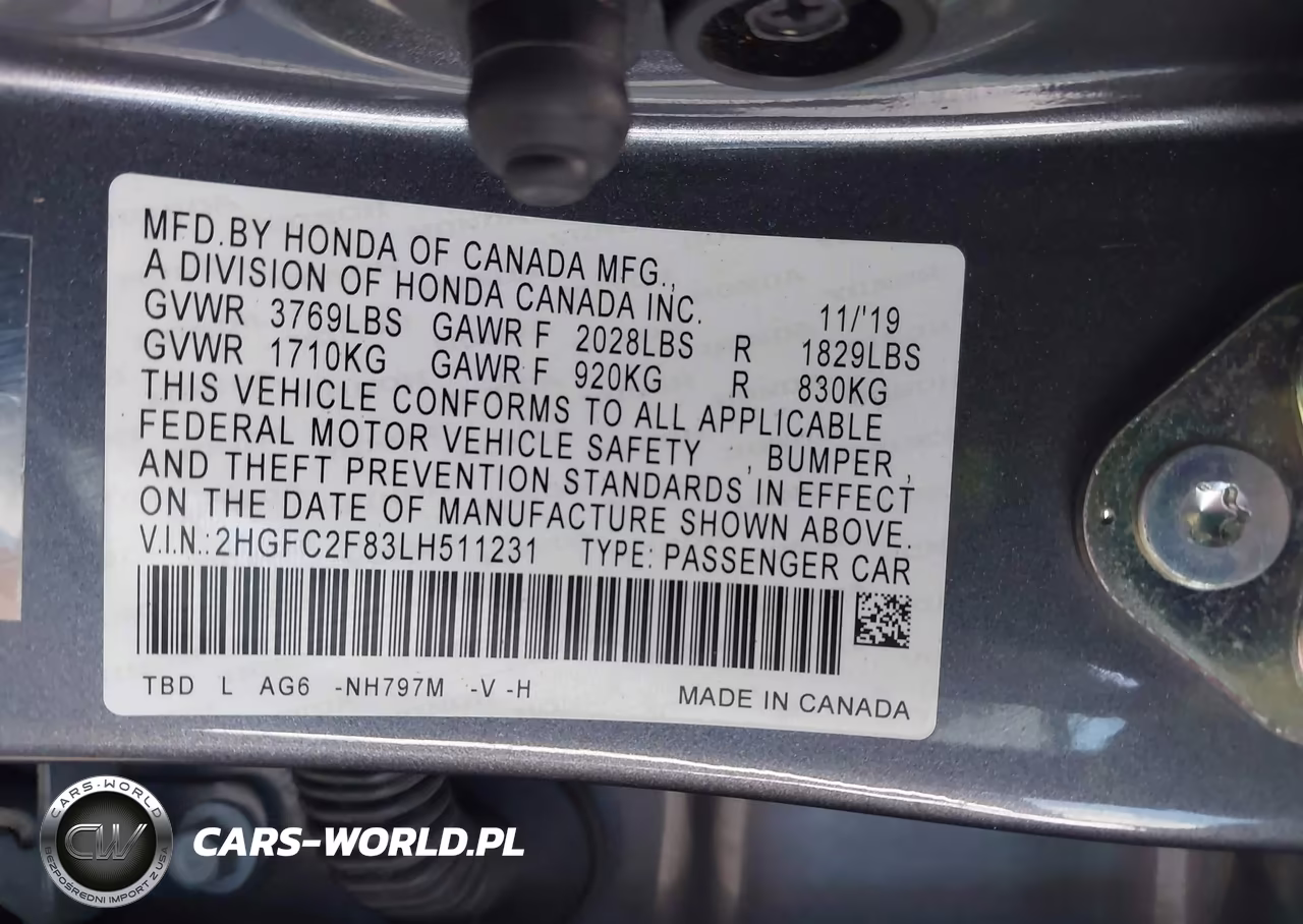 2020 Honda Civic Sport VIN:2HGFC2F83LH511231 - 9