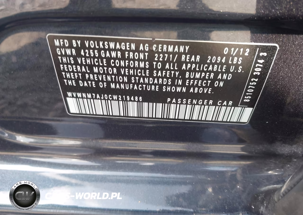 2012 Volkswagen Golf Tdi 4-Door VIN:WVWNM7AJ0CW219486 - 9