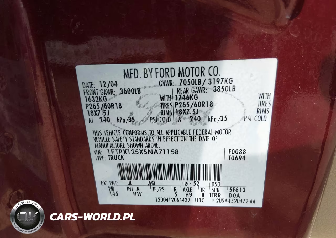 2005 Ford F-150 Lariat-Xl-Xlt VIN:1FTPX125X5NA71158 - 9