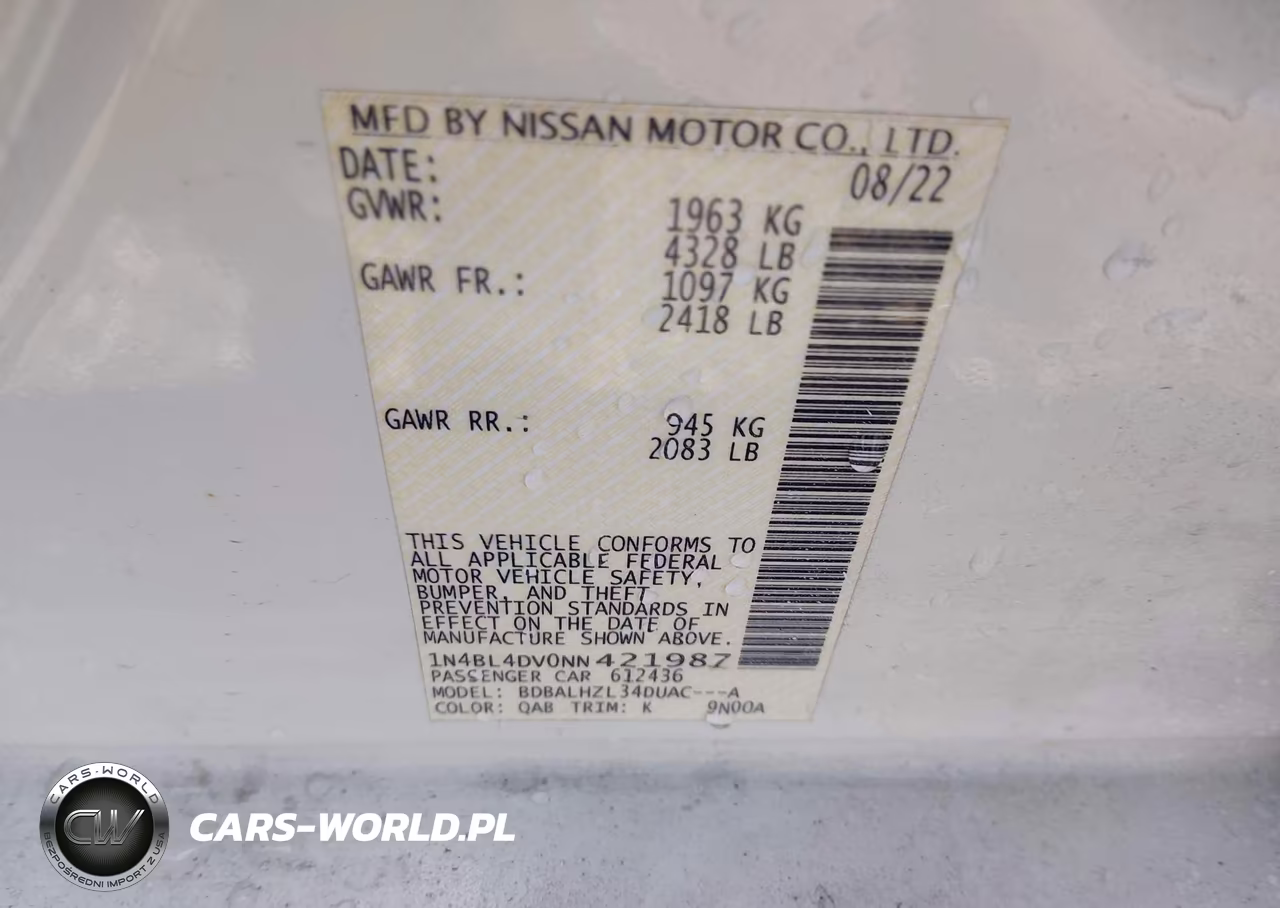 2022 Nissan Altima Sv Fwd VIN:1N4BL4DV0NN421987 - 9