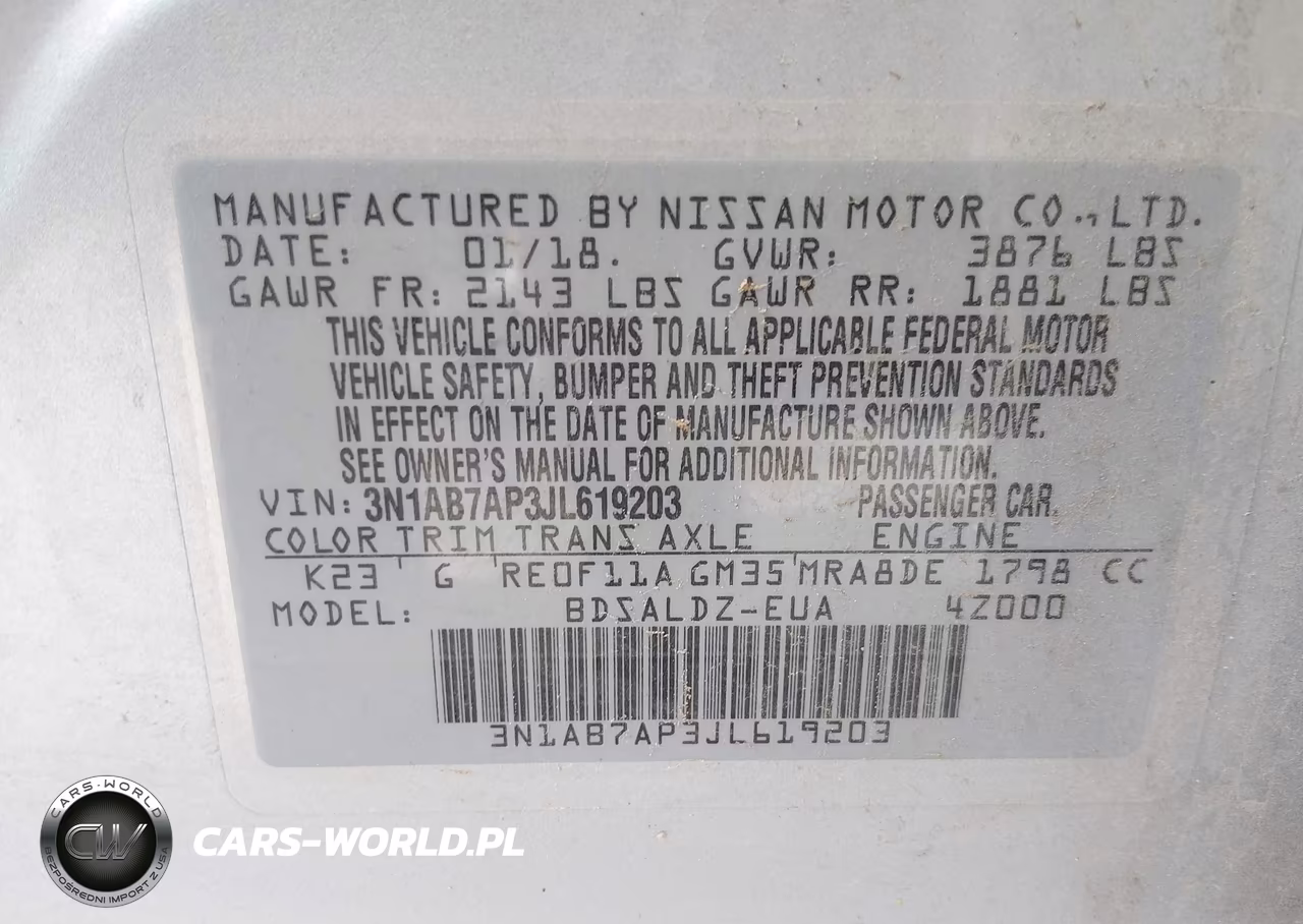 2018 Nissan Sentra Sv VIN:3N1AB7AP3JL619203 - 9