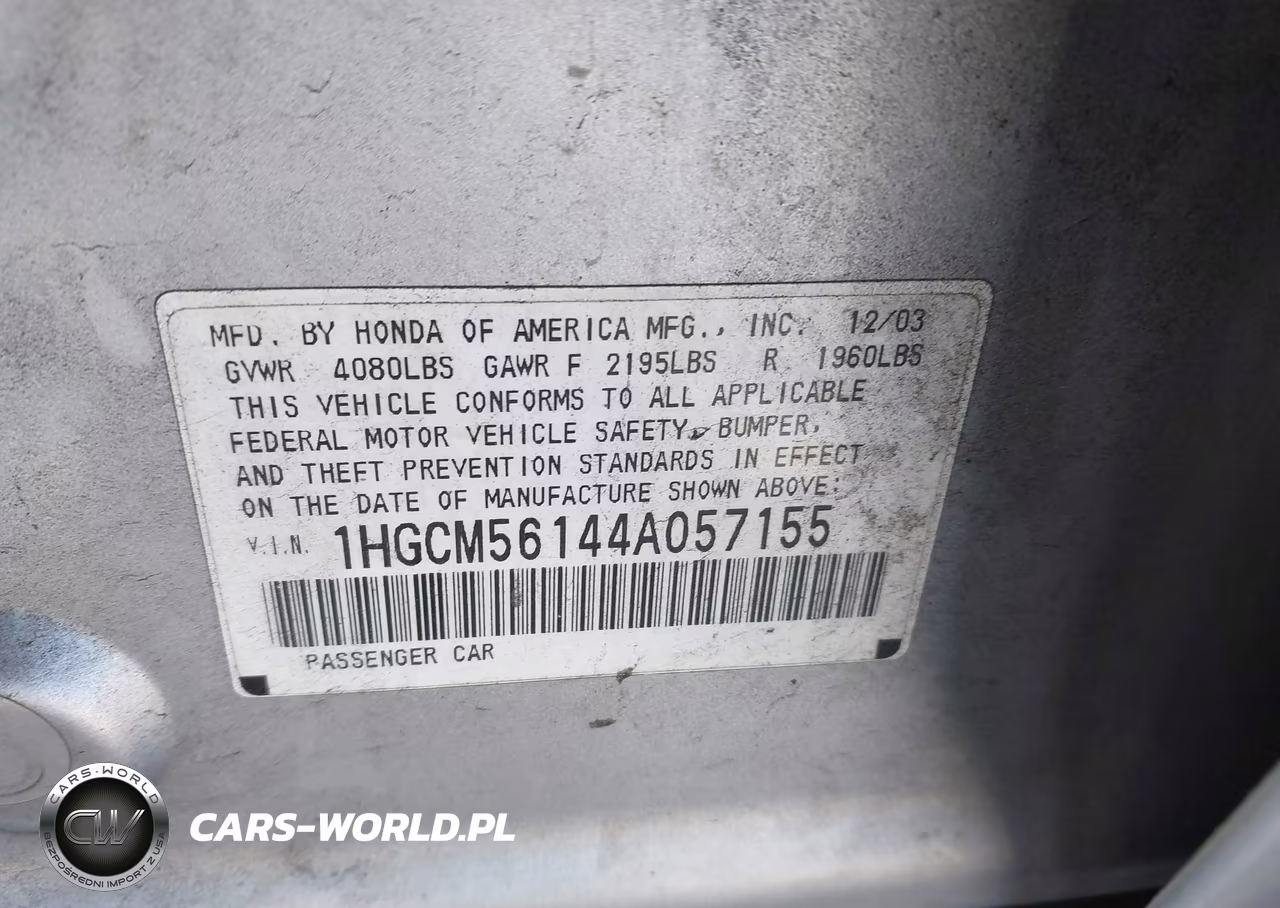 2004 Honda Accord 2.4 Dx VIN:1HGCM56144A057155 - 9