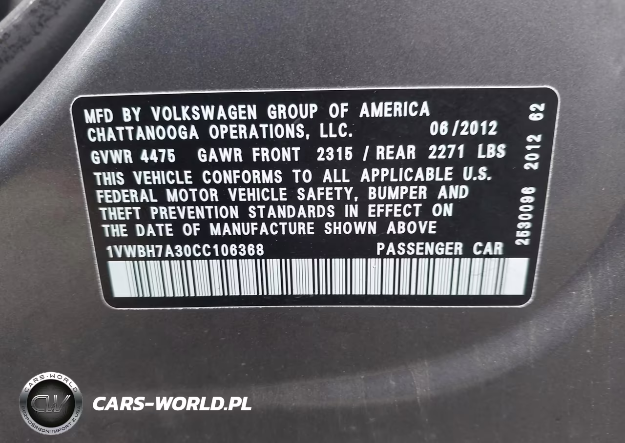 2012 Volkswagen Passat 2.5L Se VIN:1VWBH7A30CC106368 - 9