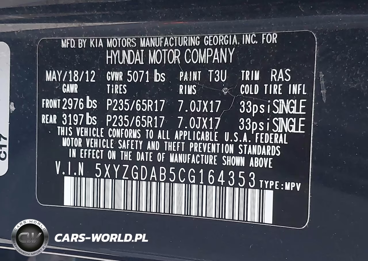 2012 Hyundai Santa Fe Gls VIN:5XYZGDAB5CG164353 - 9