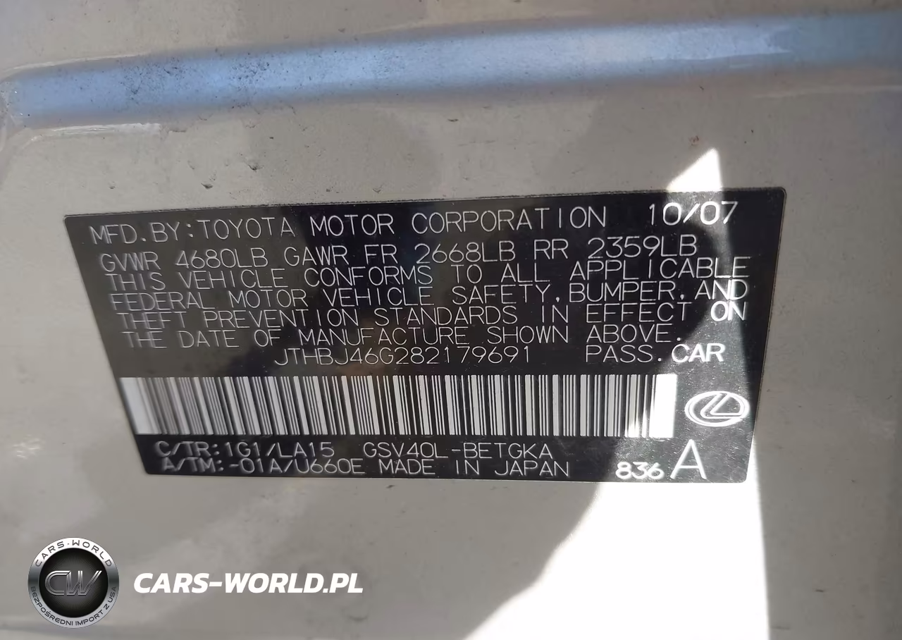 2008 Lexus Es 350 VIN:JTHBJ46G282179691 - 9