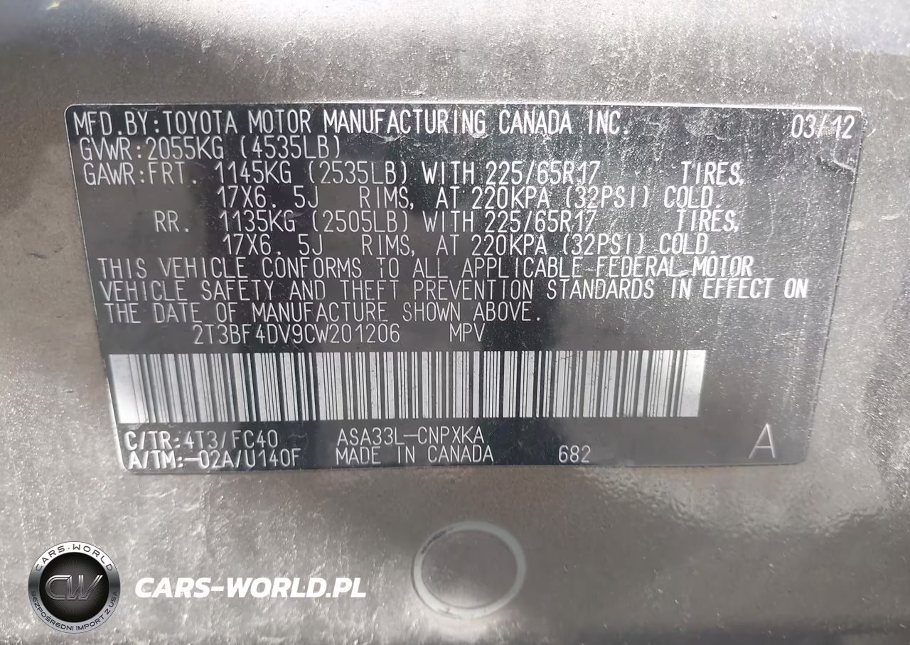 2012 Toyota Rav4 VIN:2T3BF4DV9CW201206 - 9