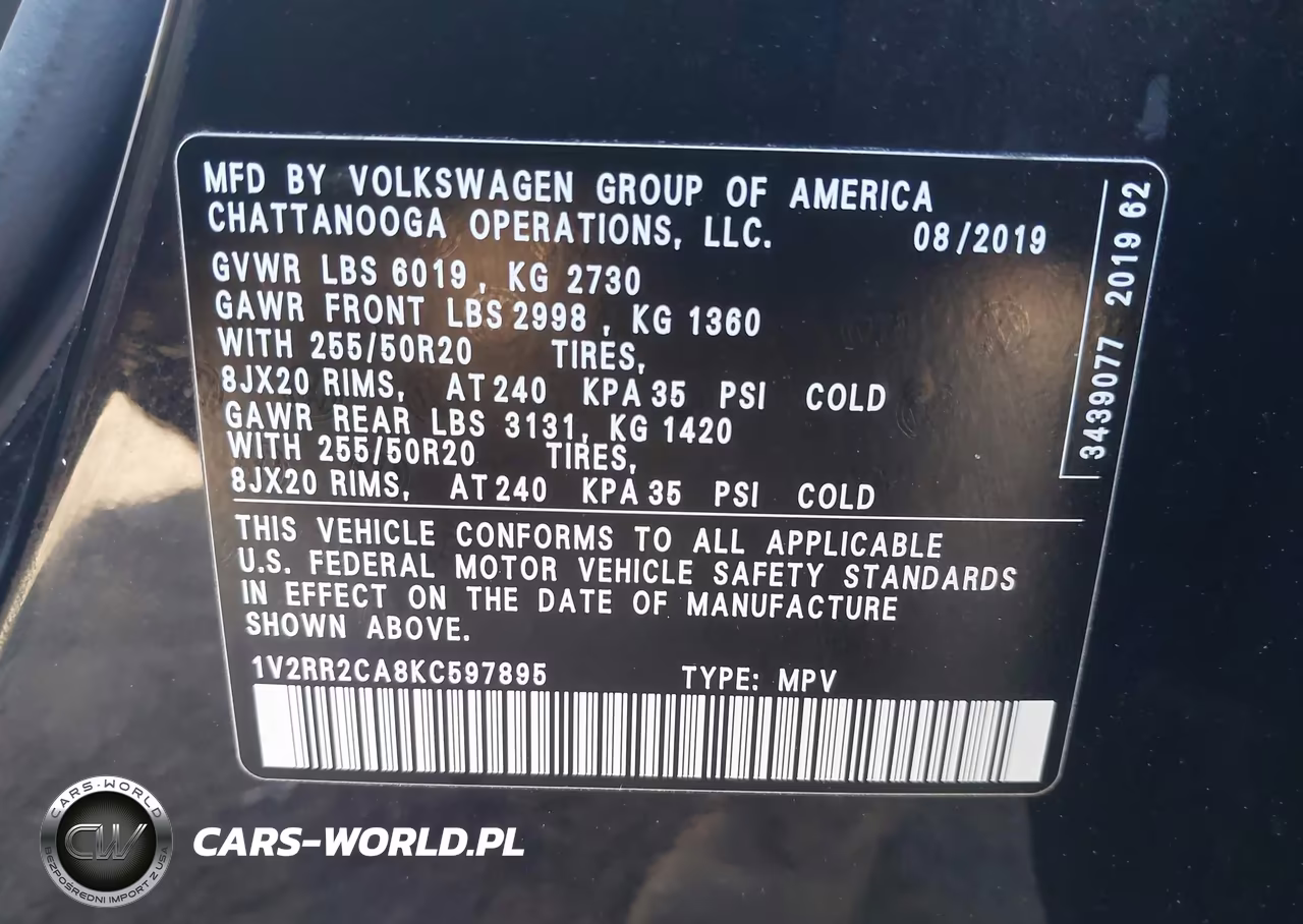 2019 Volkswagen Atlas 3.6L V6 Sel R-Line VIN:1V2RR2CA8KC597895 - 9