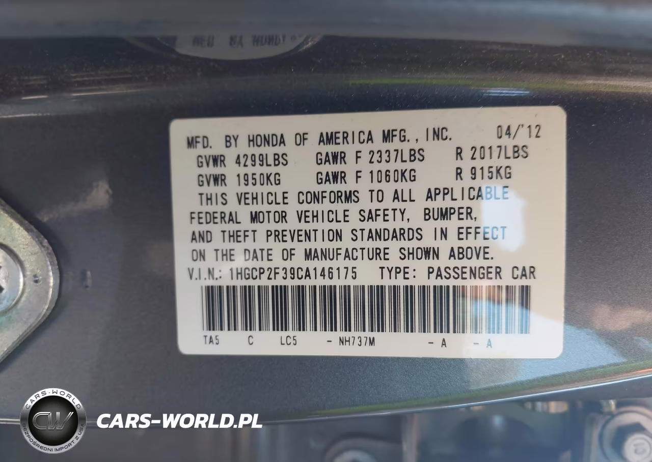 2012 Honda Accord 2.4 Lx VIN:1HGCP2F39CA146175 - 9