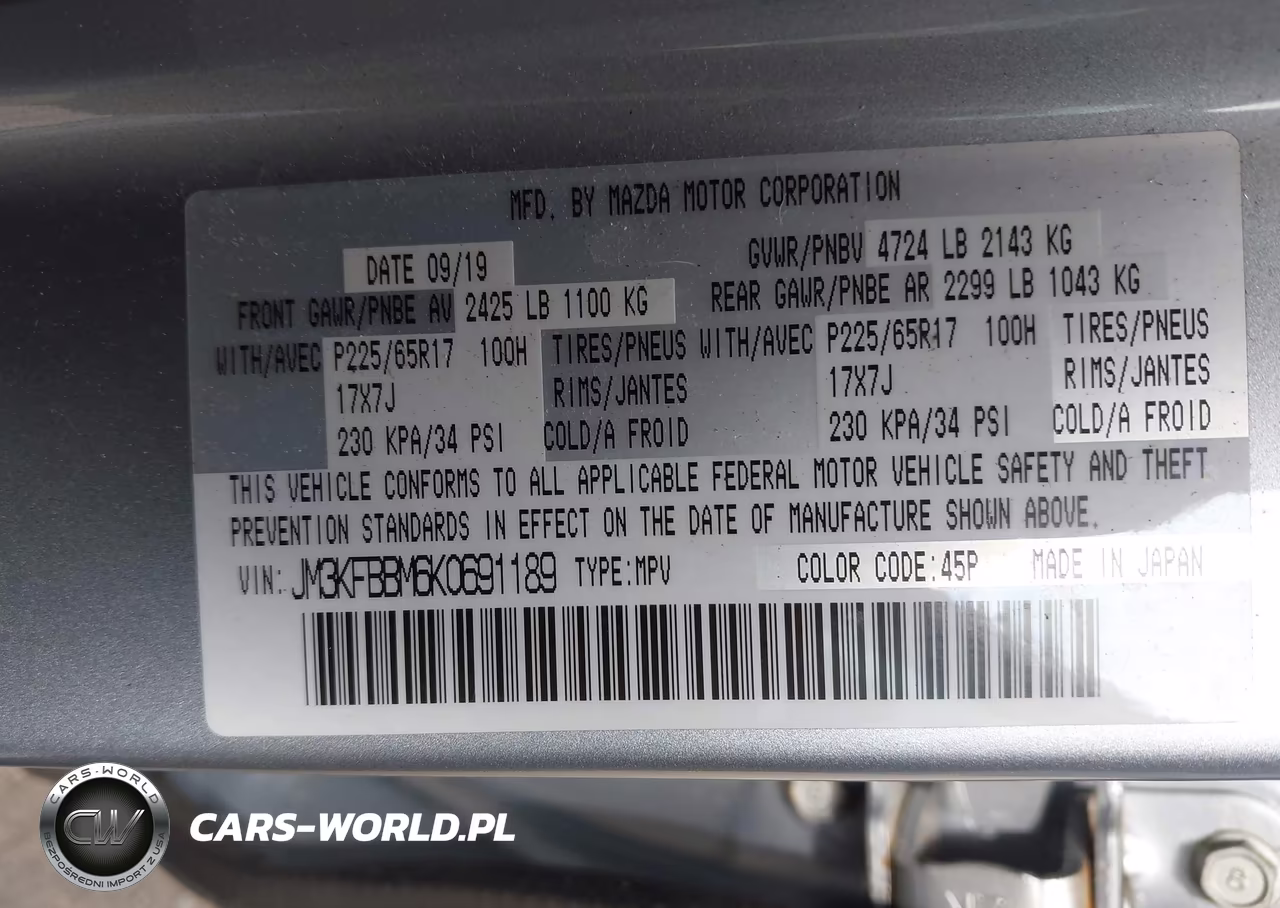 2019 Mazda Cx-5 Sport VIN:JM3KFBBM6K0691189 - 9