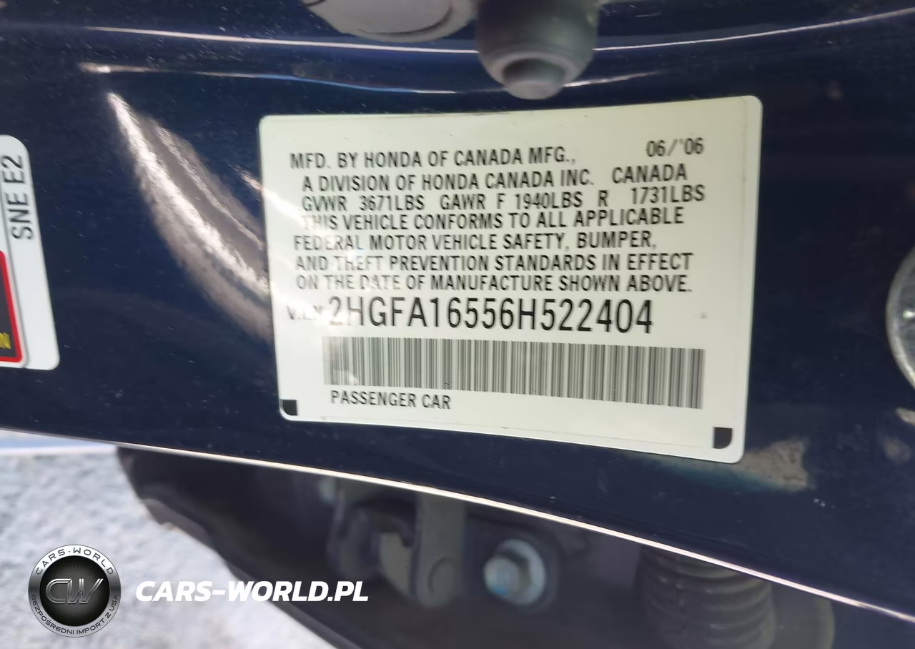 2006 Honda Civic Lx VIN:2HGFA16556H522404 - 9
