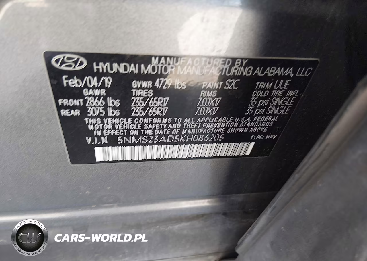 2019 Hyundai Santa Fe Se VIN:5NMS23AD5KH086205 - 9